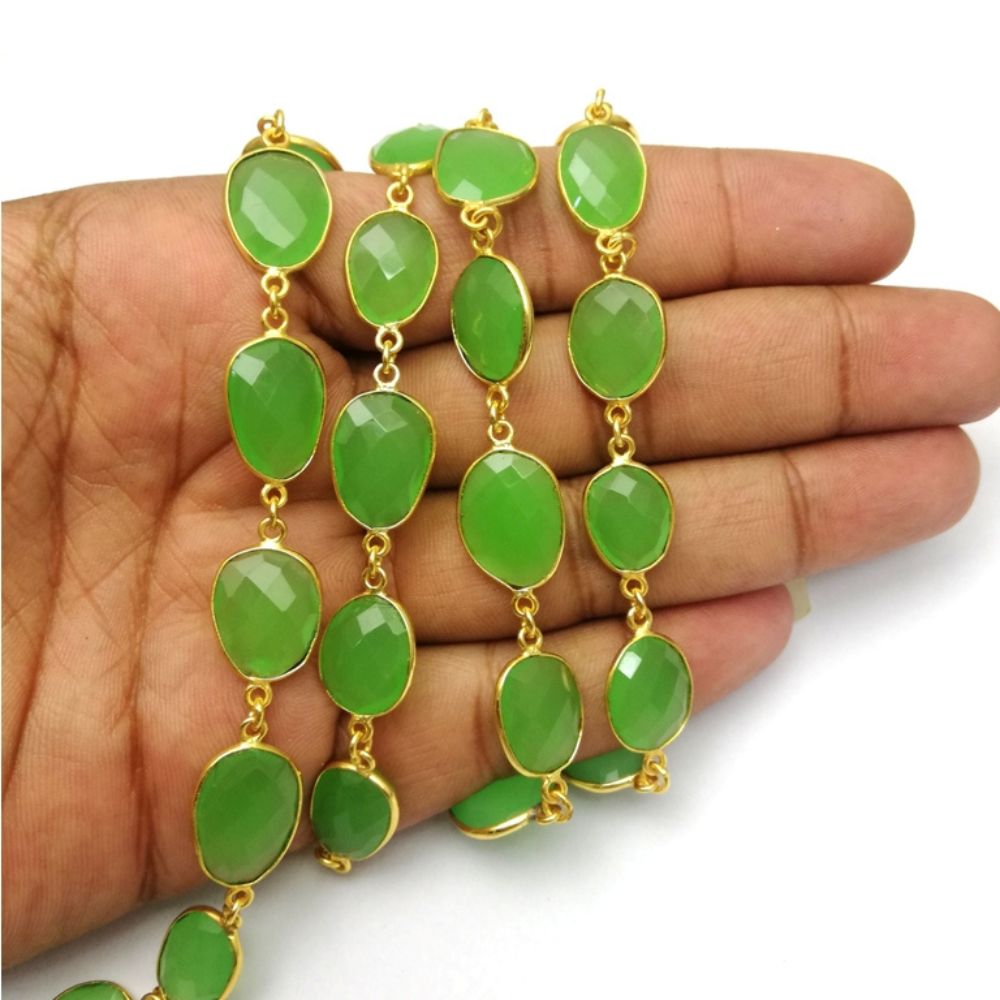 Handmade Green Chalcedony Faceted Bezel Chain – Jewelry Making Supply per Foot