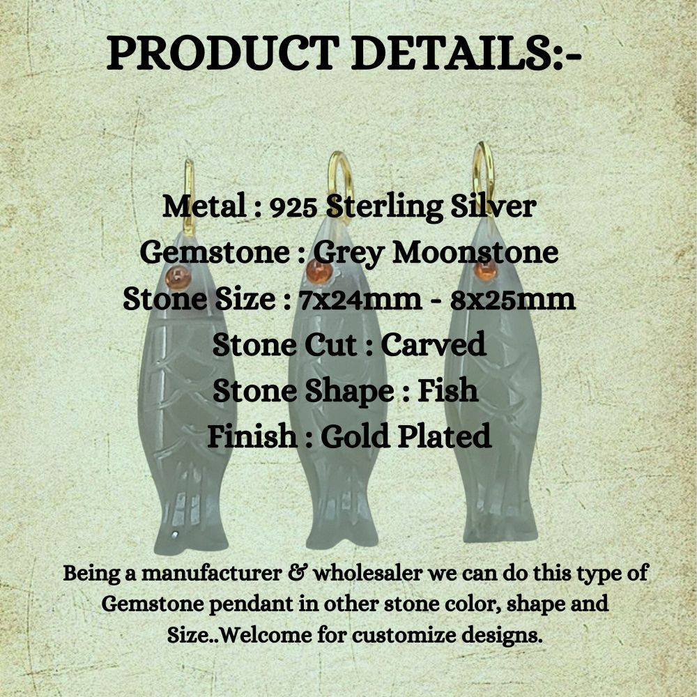 Grey moonstone gemstone fish charm ocean nautical jewelry