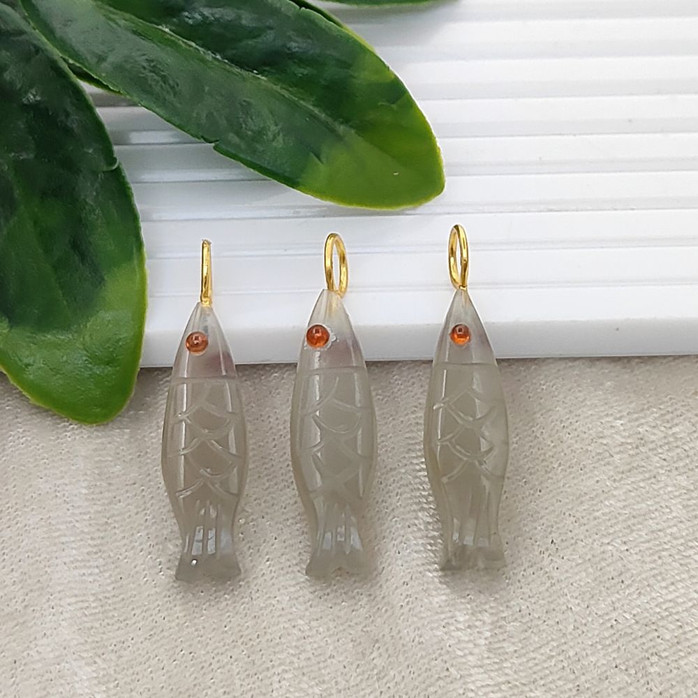 Sterling silver carved moonstone fish pendant for necklace making
