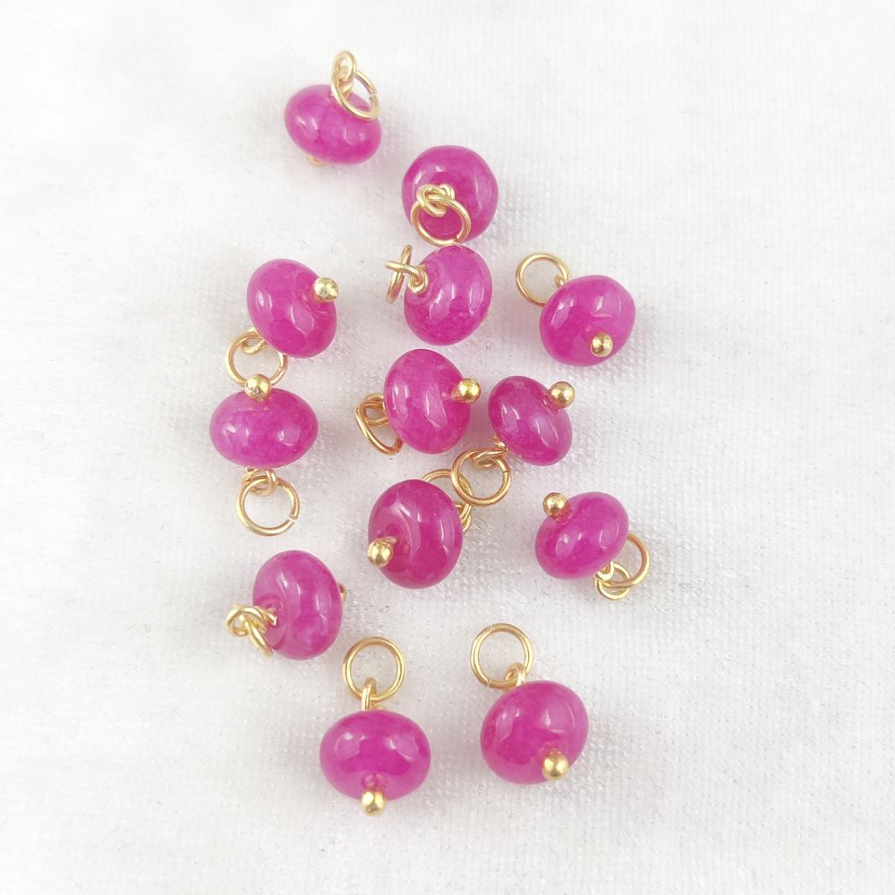8mm Hot Pink Chalcedony Pendant – Gold Plated Beaded Charm for Handmade Jewelry