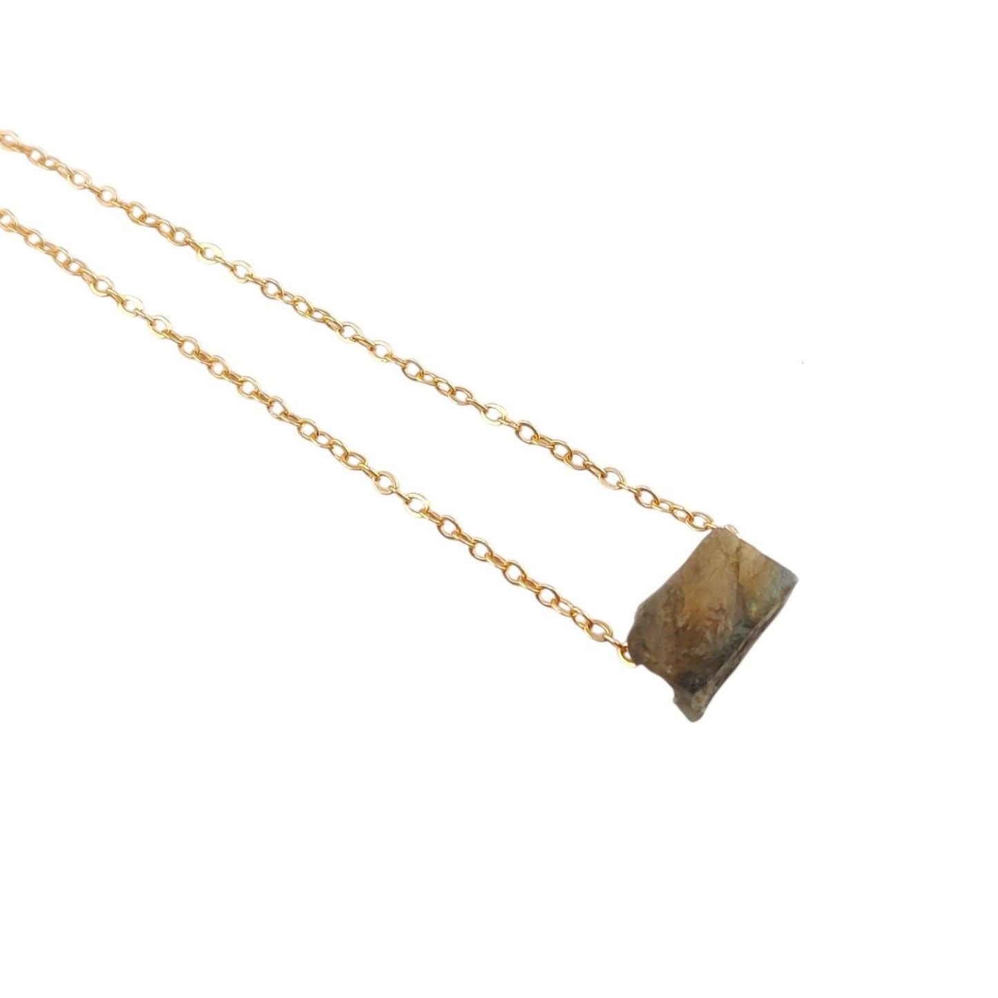 Multi Raw Gemstone Necklace with Gold Plated Adjustable Chain