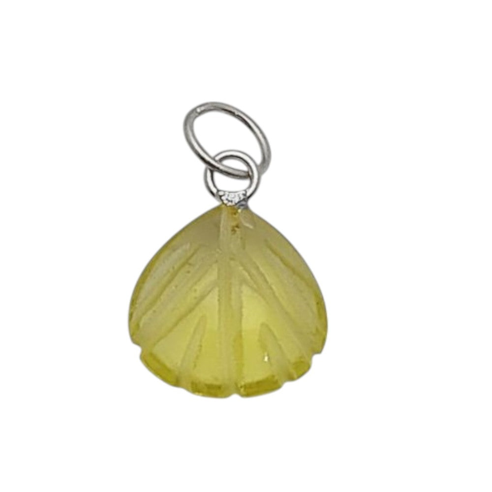 Lemon Quartz Pendant with Heart-Shaped Seashell Charm in Sterling Silver Plating