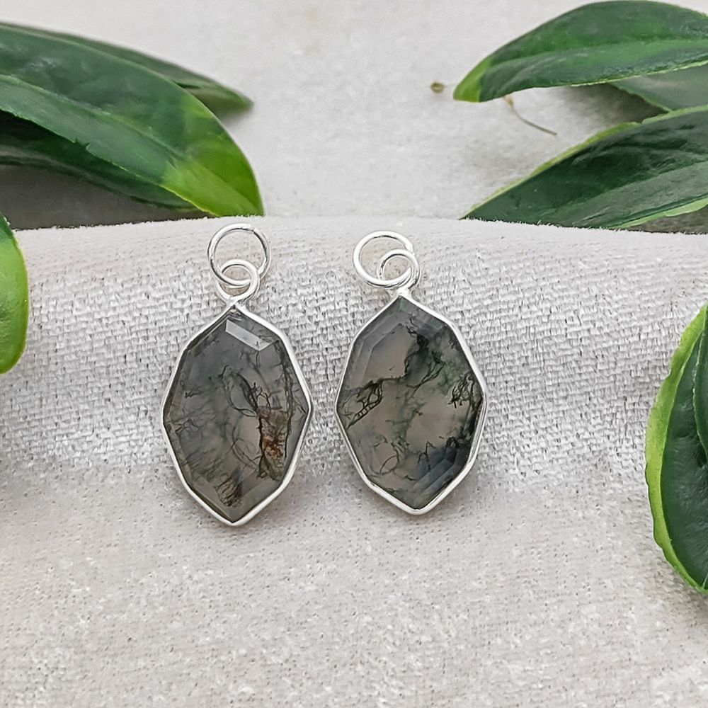 Handmade Moss Agate Crystal Pendant Solid 925 Silver Faceted Gemstone Necklace Charm- Selling Per Piece