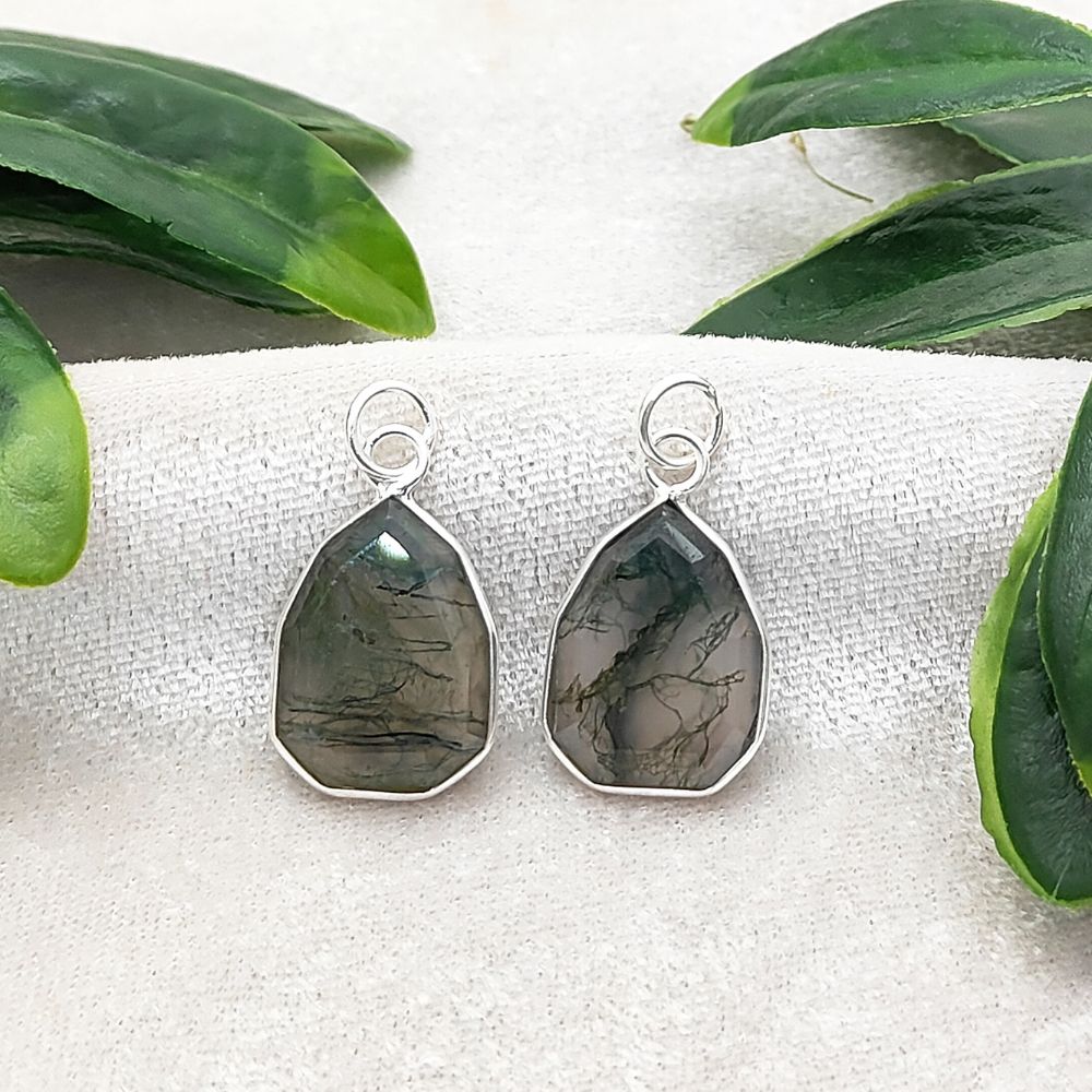 Handmade Moss Agate Crystal Pendant Solid 925 Silver Faceted Gemstone Necklace Charm- Selling Per Piece