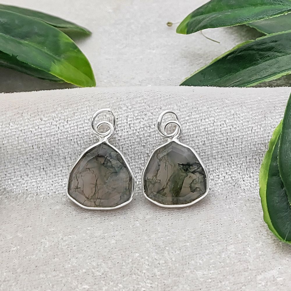 Handmade Moss Agate Crystal Pendant Solid 925 Silver Faceted Gemstone Necklace Charm- Selling Per Piece
