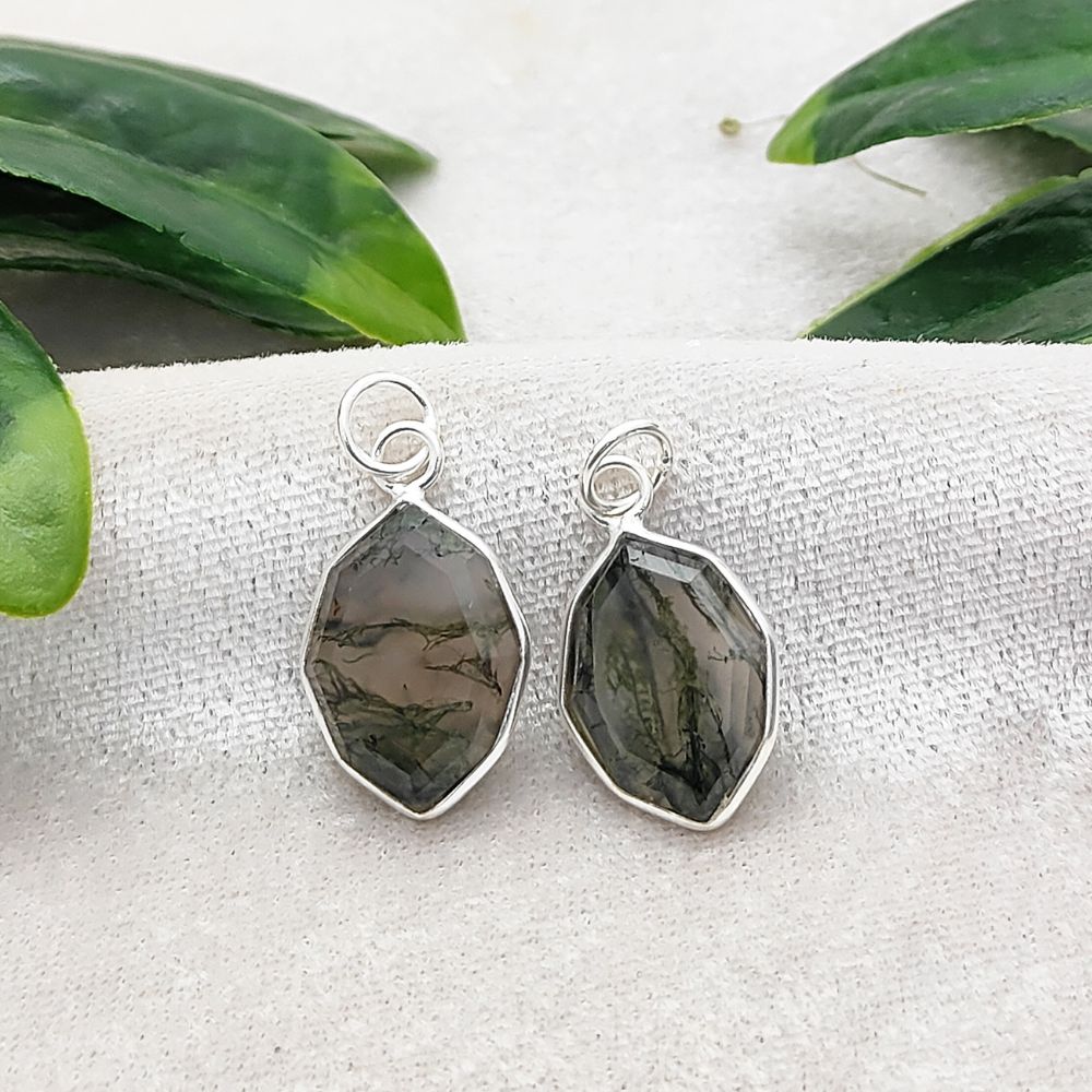 Handmade Moss Agate Crystal Pendant Solid 925 Silver Faceted Gemstone Necklace Charm- Selling Per Piece