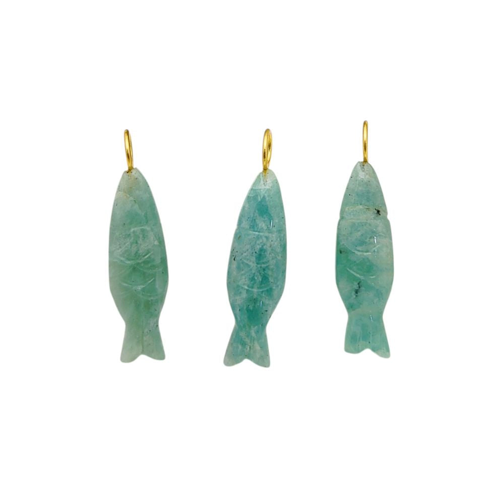 Handmade natural amazonite fish pendant in gold plated 925 sterling silver