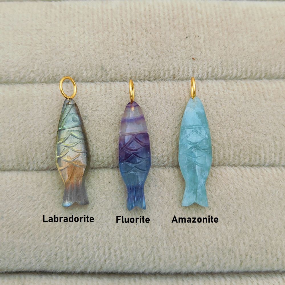 Gold plated 925 silver amazonite fish pendant sold per piece