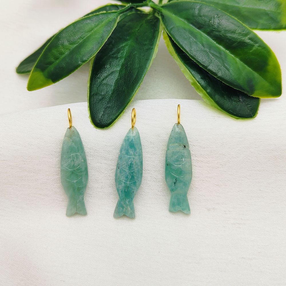 Boho style natural amazonite gemstone fish pendant charm