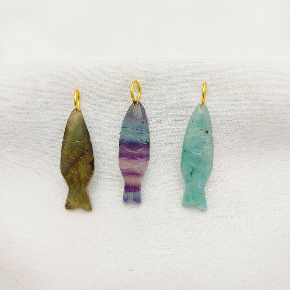 Artisan hand-carved amazonite fish pendant for women’s necklace