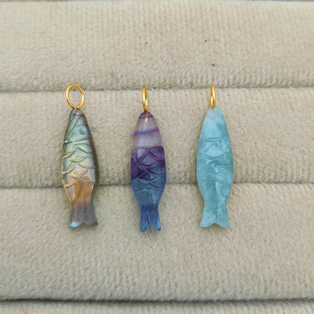 Unique handmade amazonite crystal fish charm for spiritual jewelry