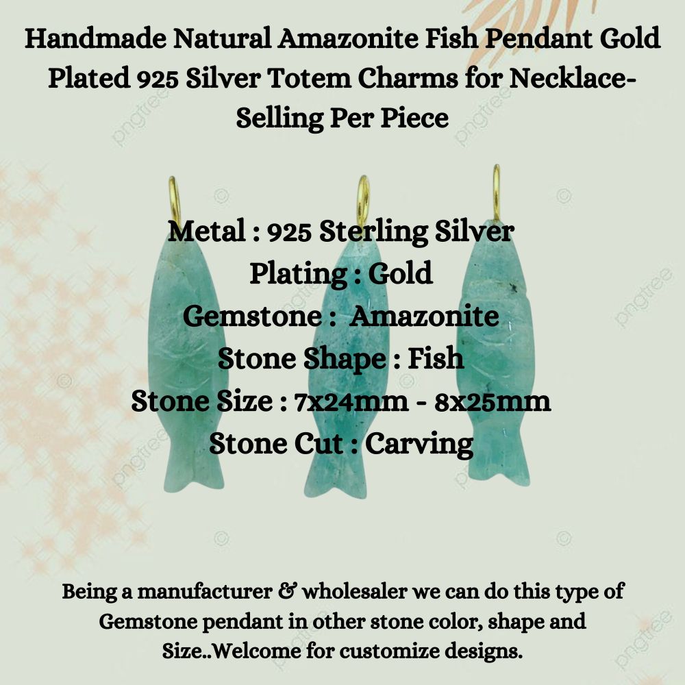 Close-up of amazonite fish totem charm for necklace making