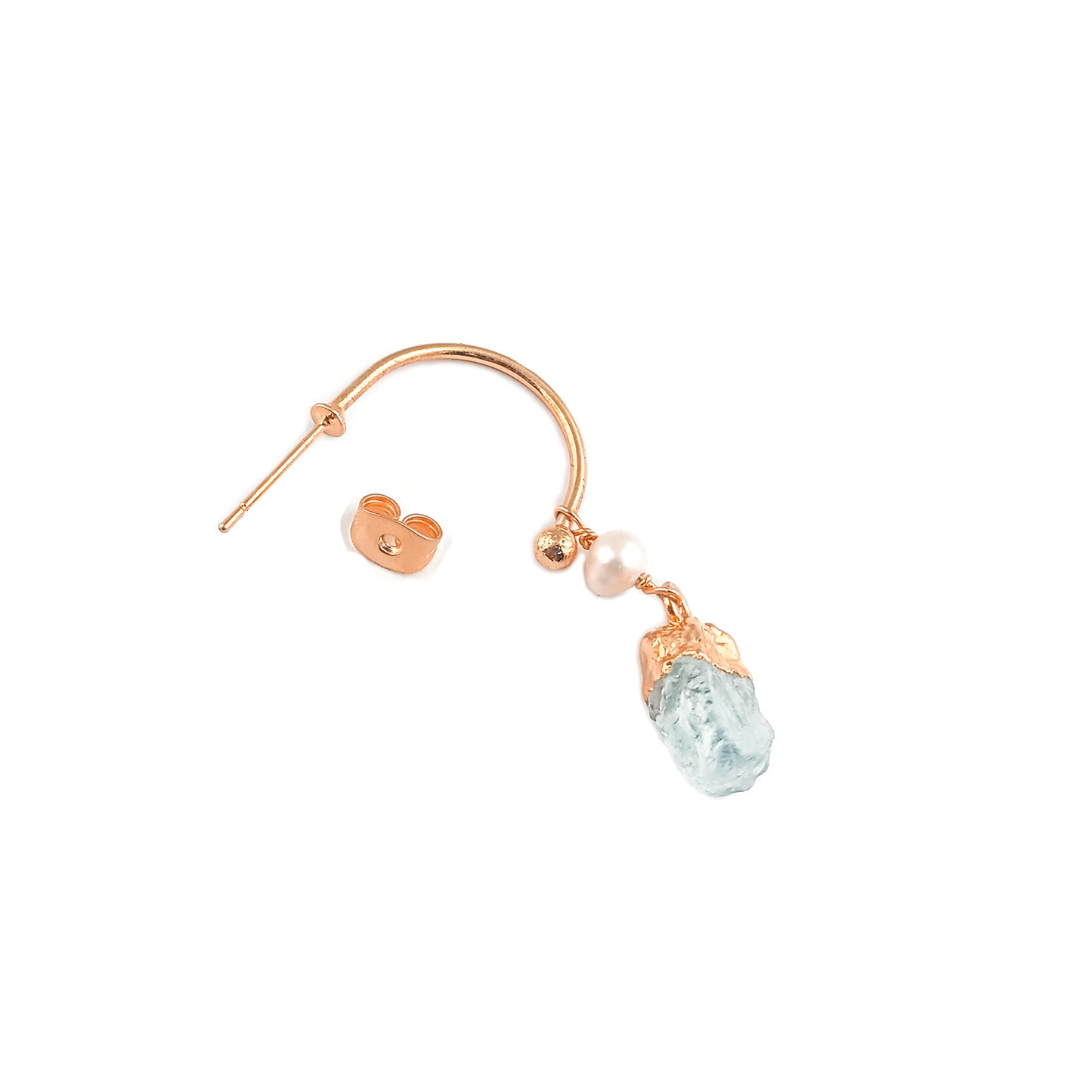 Aquamarine and Pearl Hoop Earrings Dainty 925 Sterling Silver March Birthstone Jewelry- Selling Per Pair