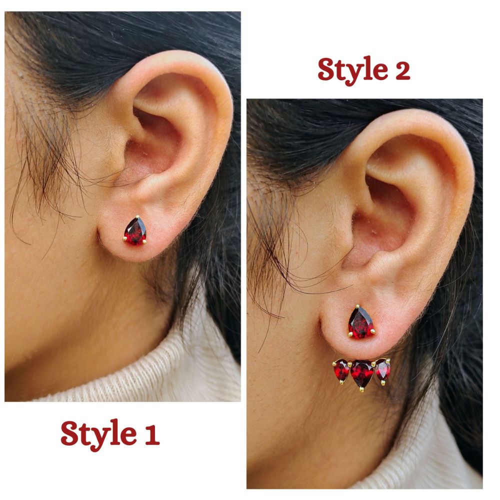 Natural Garnet Ear Jacket – Minimalist Gold Vermeil Sterling Silver Jewelry