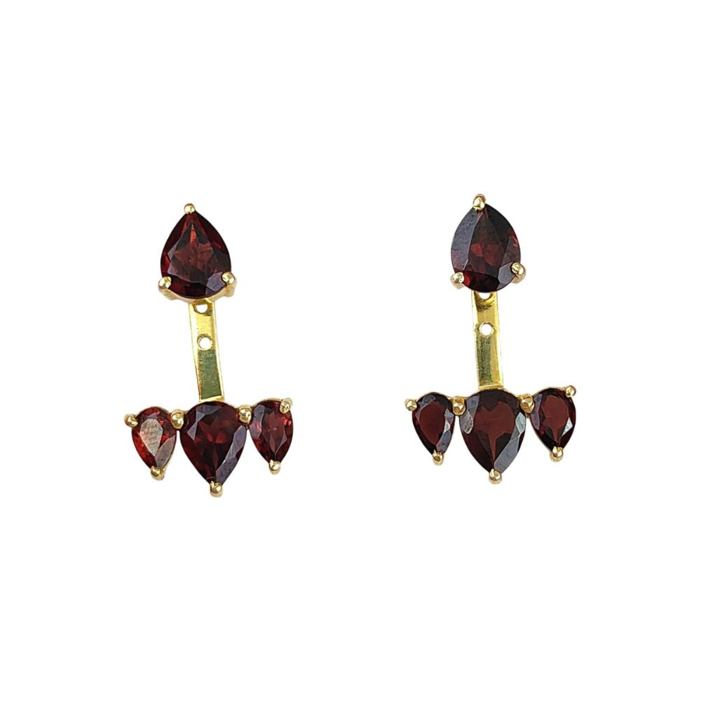 Handmade Natural Red Garnet Ear Jacket Gold Vermeil Sterling Silver Elegant Earrings Minimalist Jewelry for Her- Selling/Pair
