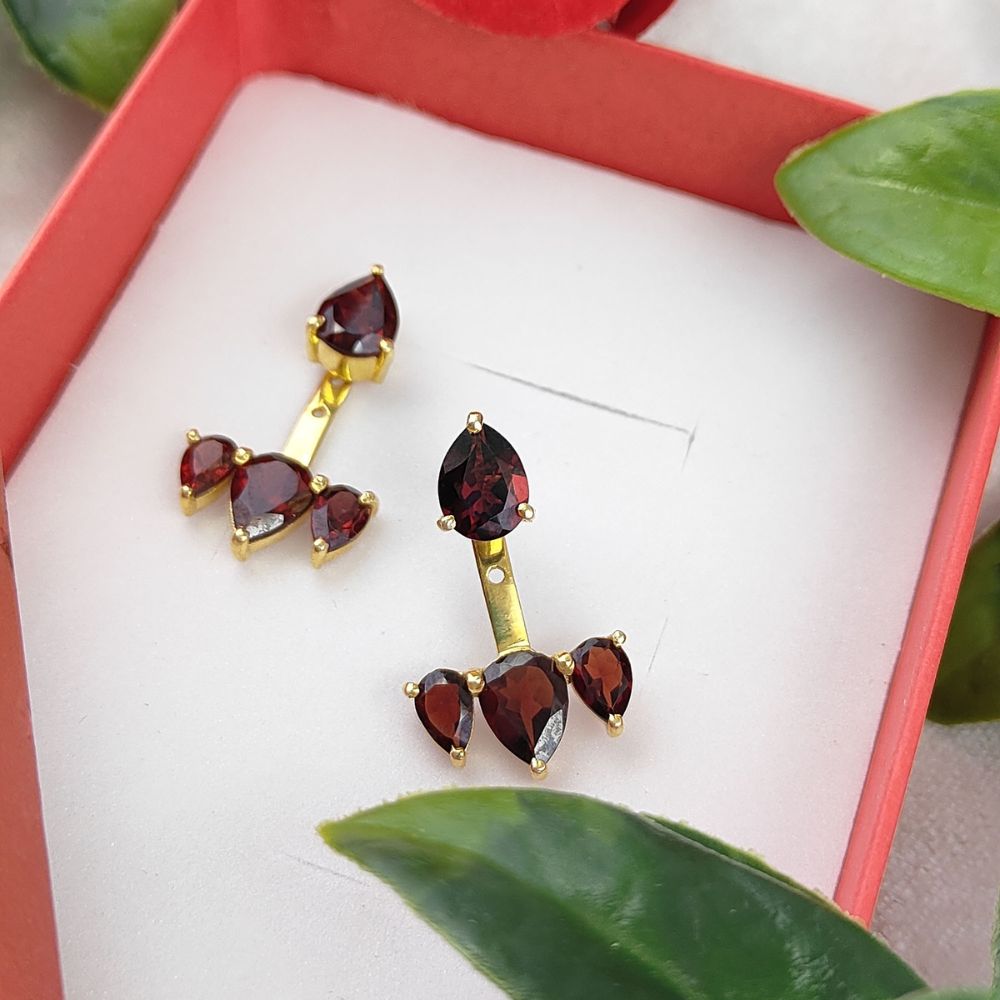 Handmade Natural Red Garnet Ear Jacket Gold Vermeil Sterling Silver Elegant Earrings Minimalist Jewelry for Her- Selling/Pair