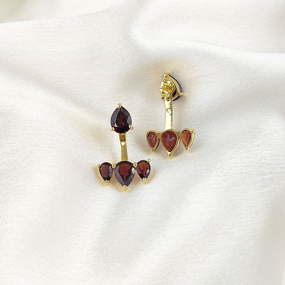 January Birthstone Earrings – Handmade Garnet Gold Vermeil Ear Jacket