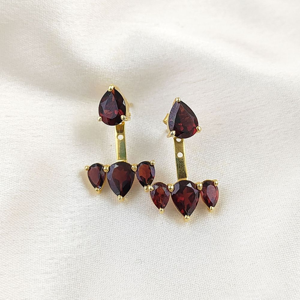 Minimalist Garnet Ear Jacket – Elegant Gold Vermeil & Sterling Silver Earring