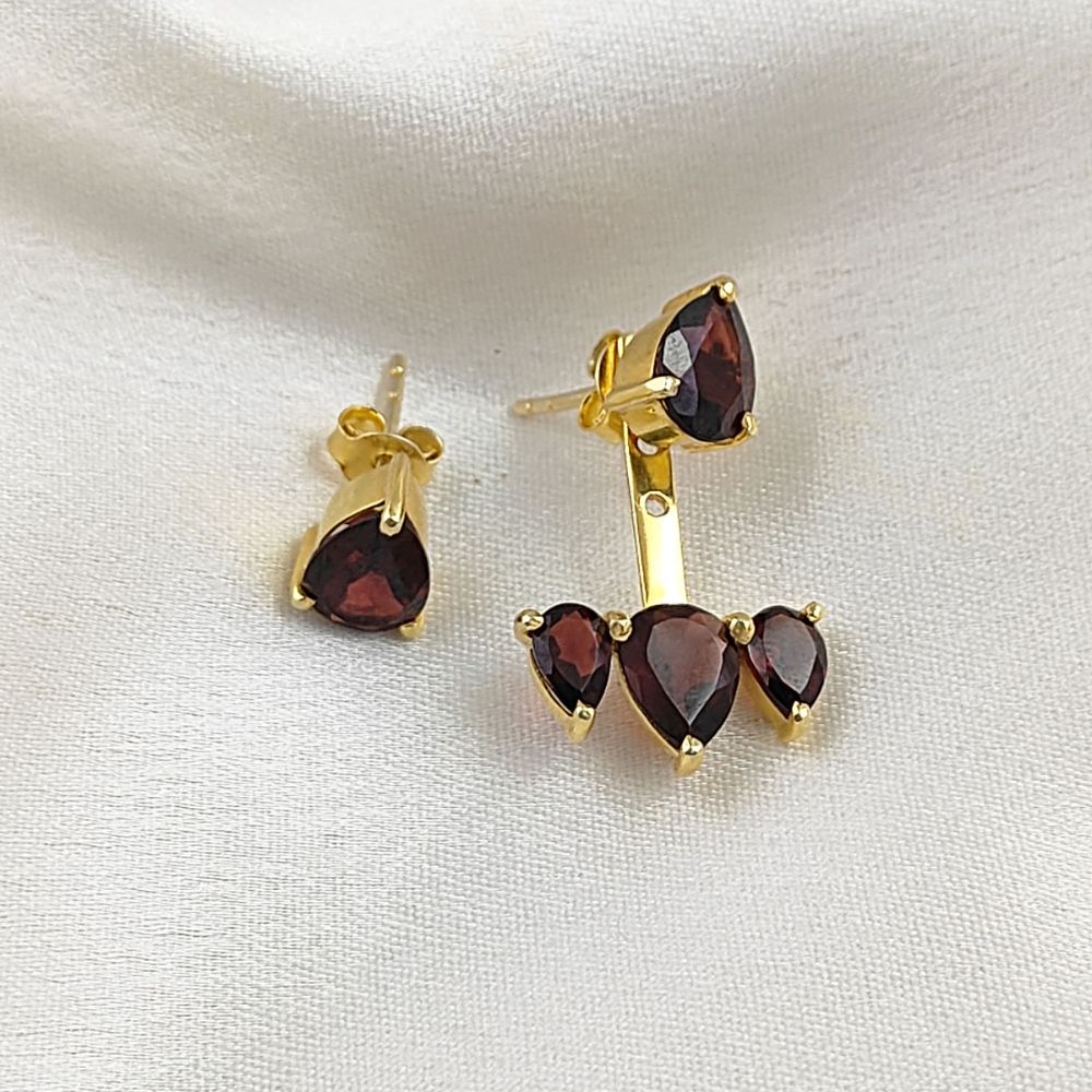 Red Garnet Gemstone Ear Jacket – Dainty Gold Vermeil Earrings for Women