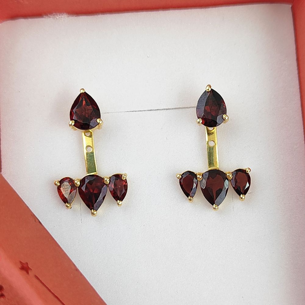 Handmade Natural Red Garnet Ear Jacket Gold Vermeil Sterling Silver Elegant Earrings Minimalist Jewelry for Her- Selling/Pair