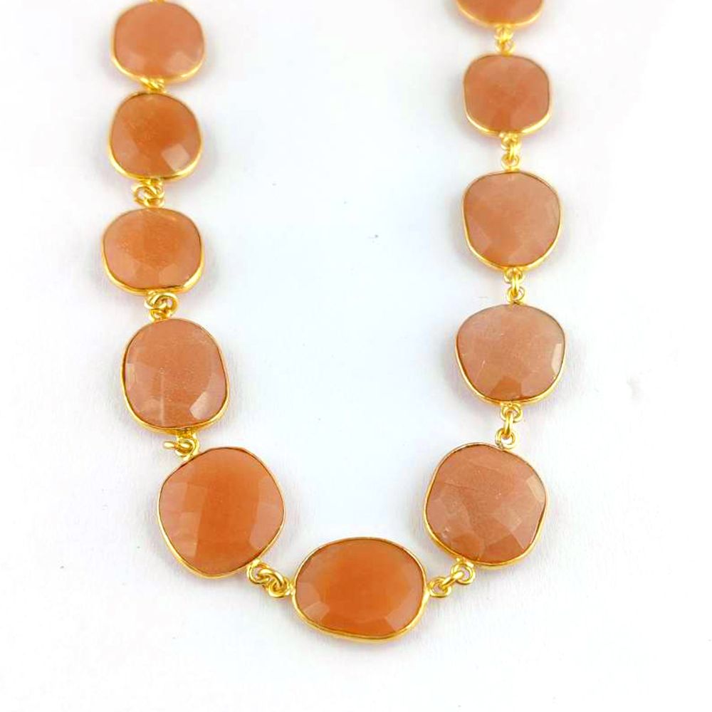 Peach moonstone gemstone chain links gold plated bezel settings