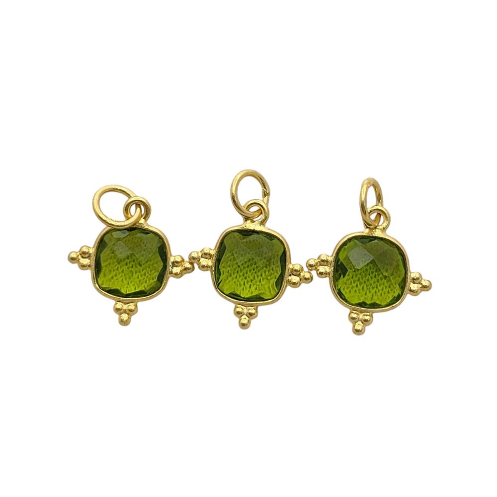 8mm Cushion Cut Peridot Pendant - Handmade Gold Plated Sterling Silver Gemstone Jewelry