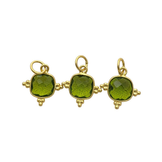 8mm Cushion Cut Peridot Pendant - Handmade Gold Plated Sterling Silver Gemstone Jewelry