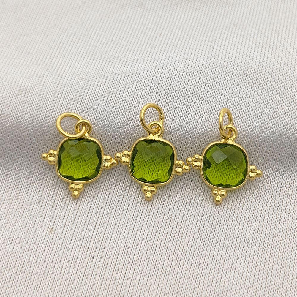 Handmade 8mm Cushion Cut Peridot Pendant - Gold Plated Sterling Silver Gemstone Charm