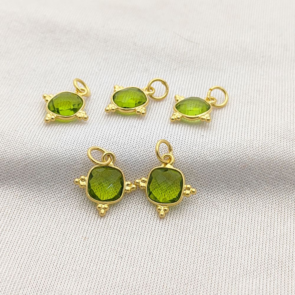 8mm Peridot Pendant - Gold Plated Sterling Silver Cushion Cut Gemstone Jewelry