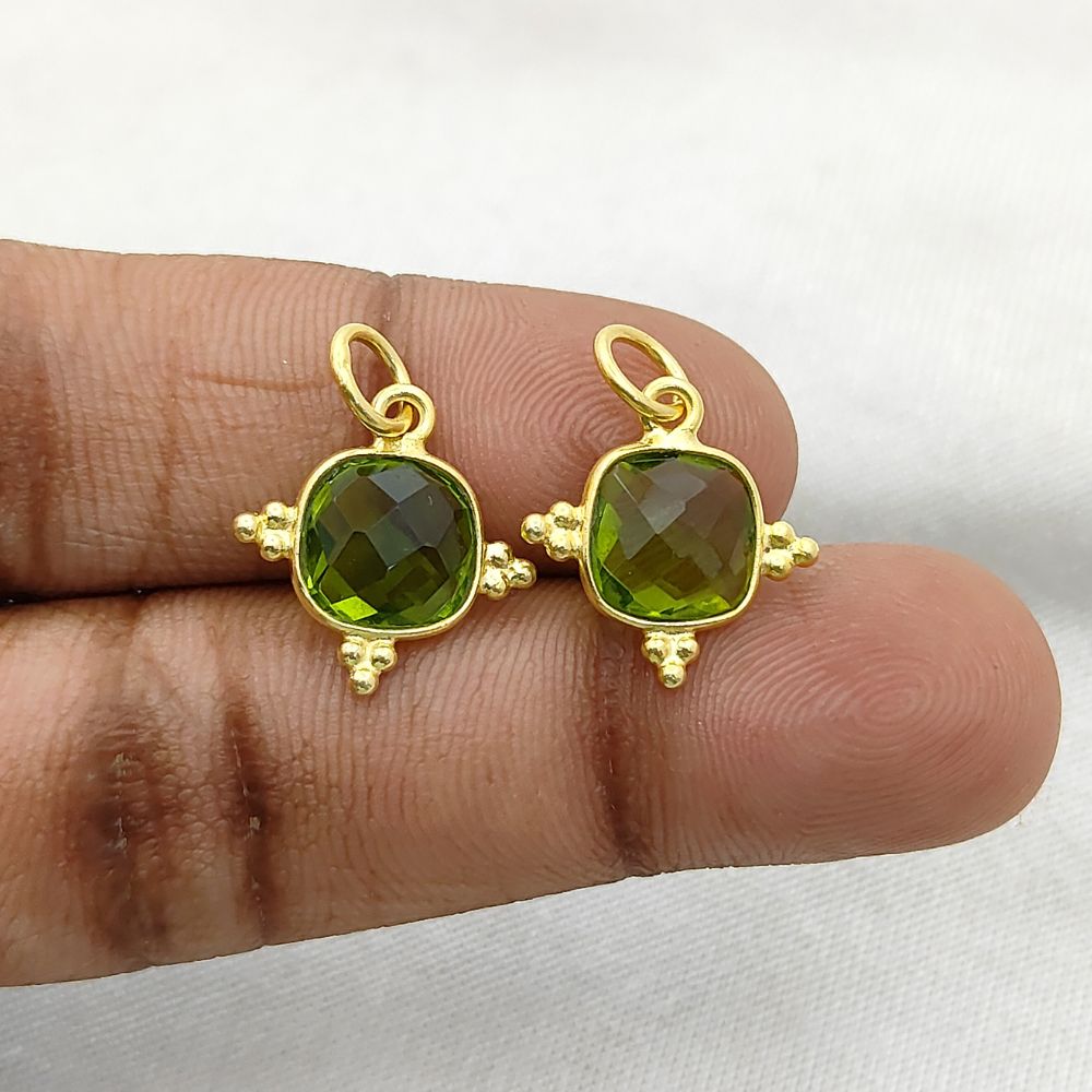 Handmade Peridot Pendant 8mm Cushion Cut Gemstone in Gold Plated Sterling Silver