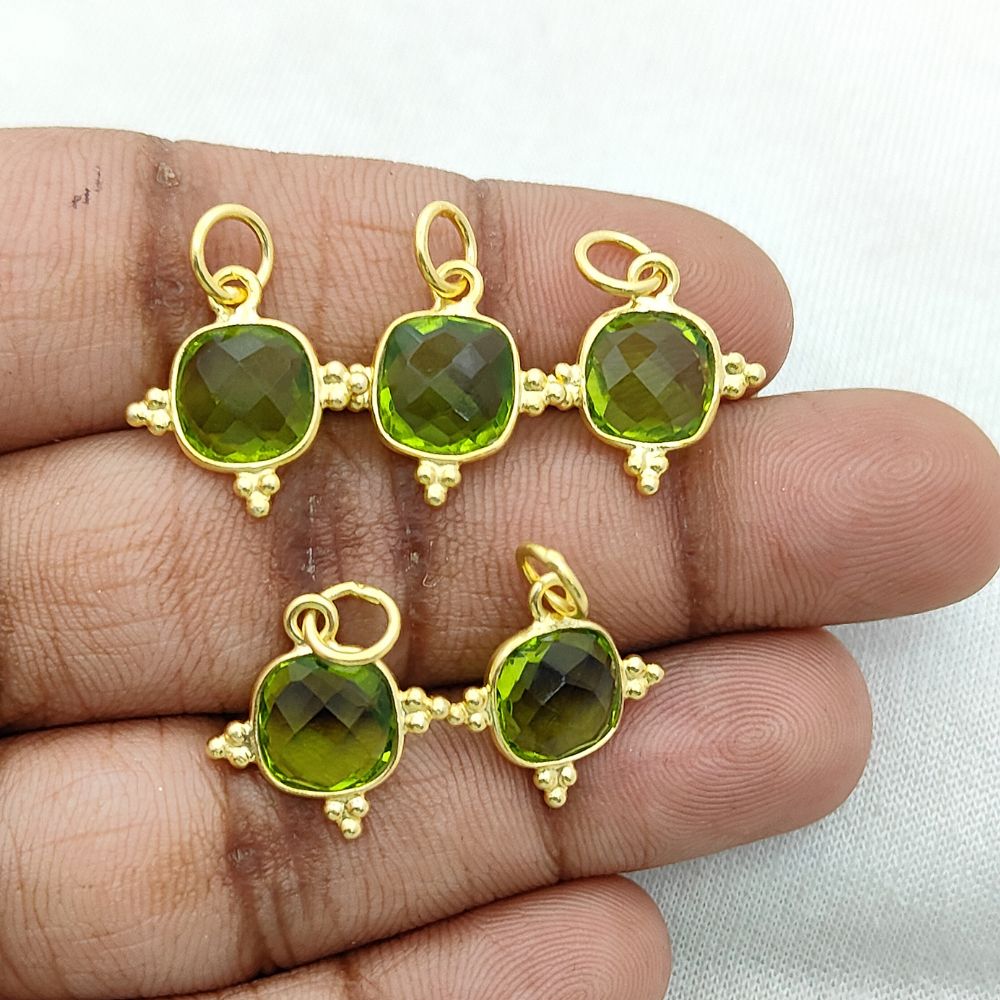 Handcrafted 8mm Peridot Pendant - Gold Plated Sterling Silver Cushion Cut Gemstone
