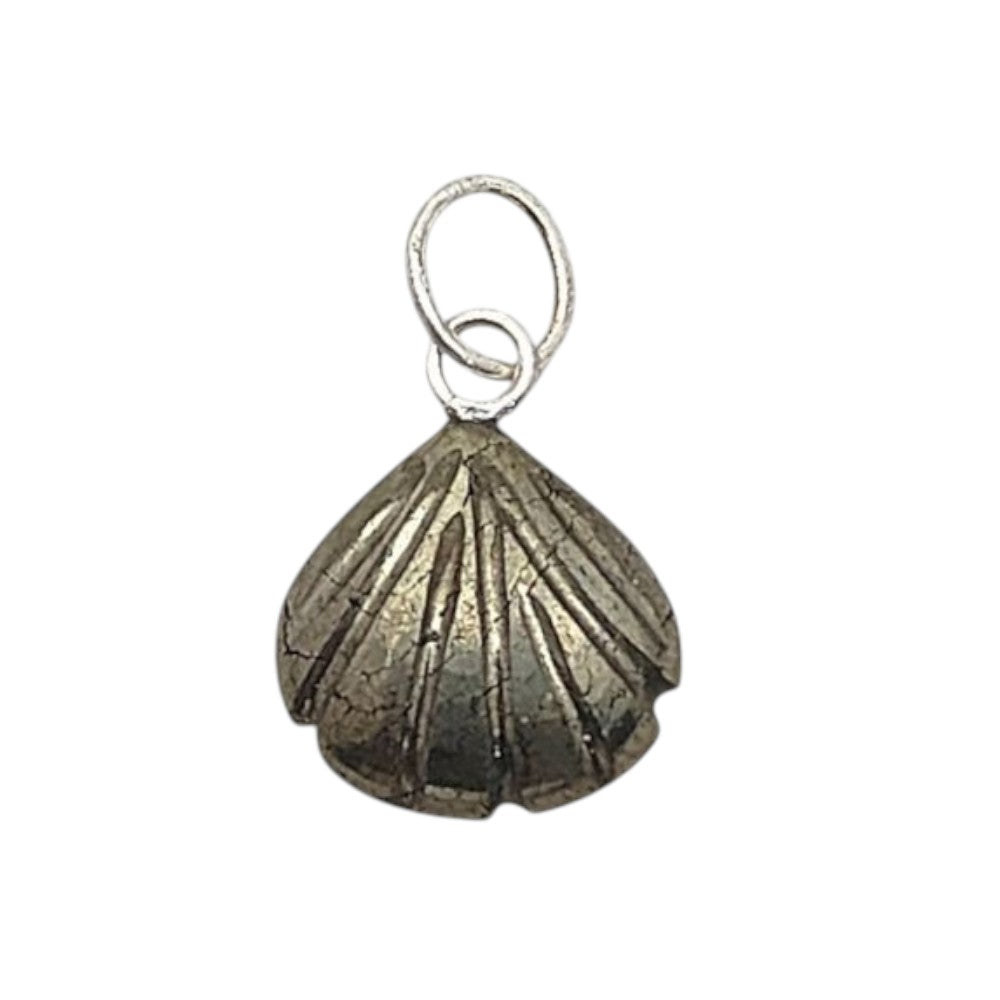 Pyrite Heart Pendant with Handmade Seashell Charm in Sterling Silver Plated Necklace