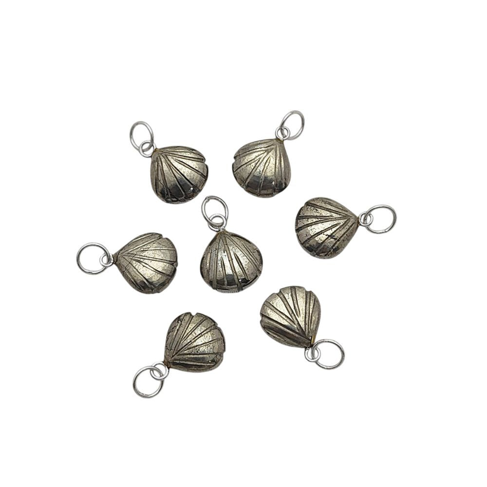 Elegant Handmade Pyrite Heart Pendant with Seashell Charm in Sterling Silver