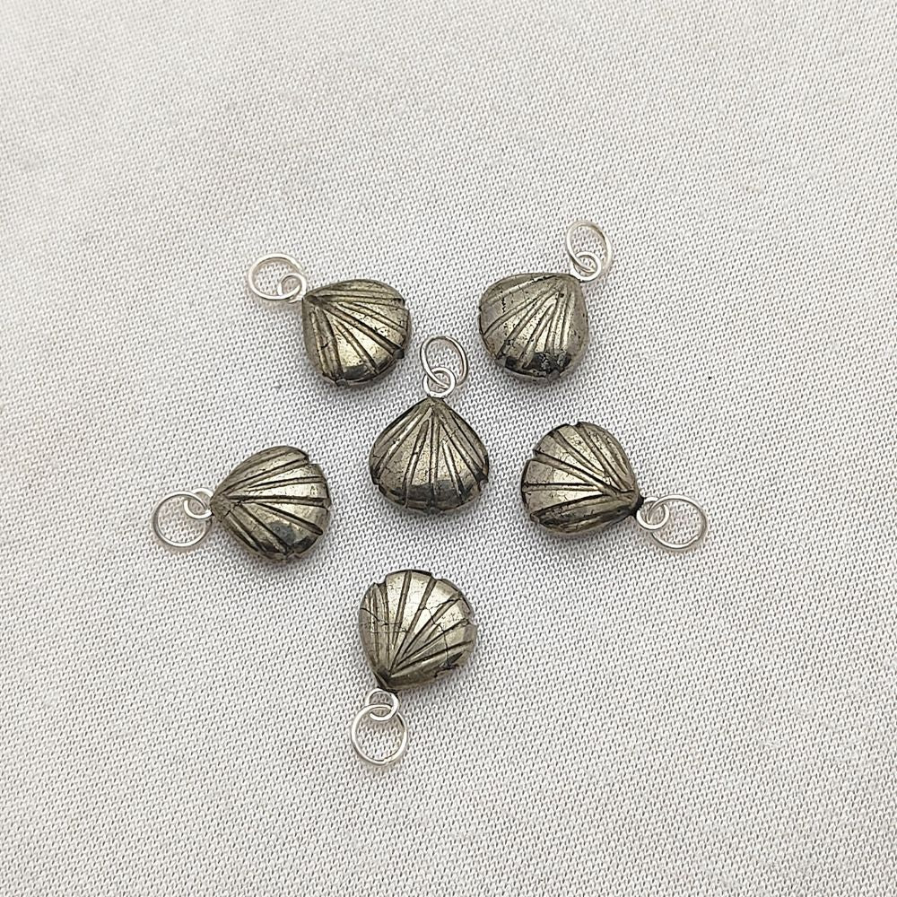 Handmade Pyrite Jewelry Heart Pendant with Seashell Charm in Plated Sterling Silver