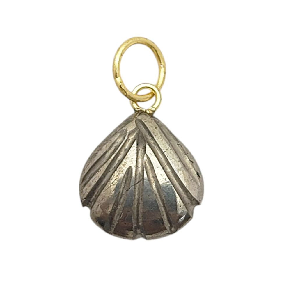 Handmade Pyrite Heart Pendant with Seashell Charm in Plated Sterling Silver Jewelry