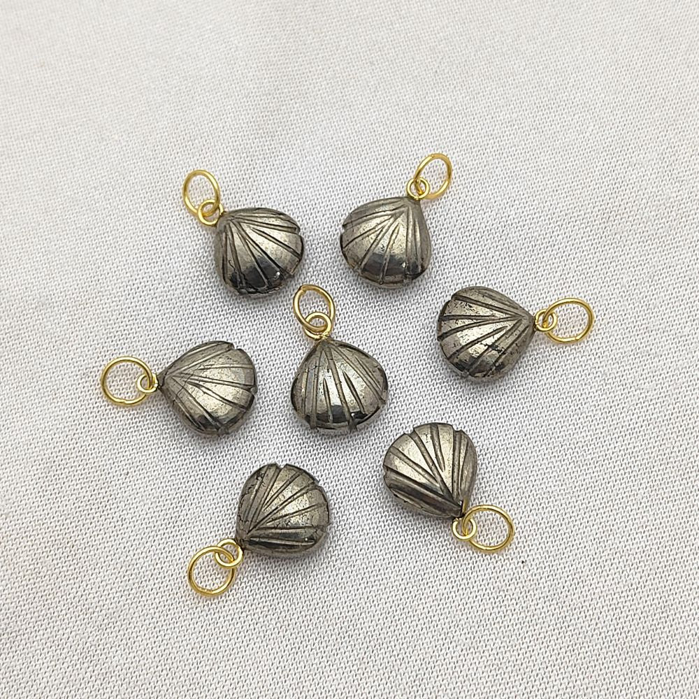 Handcrafted Pyrite Heart Pendant with Seashell Charm in Sterling Silver Plating