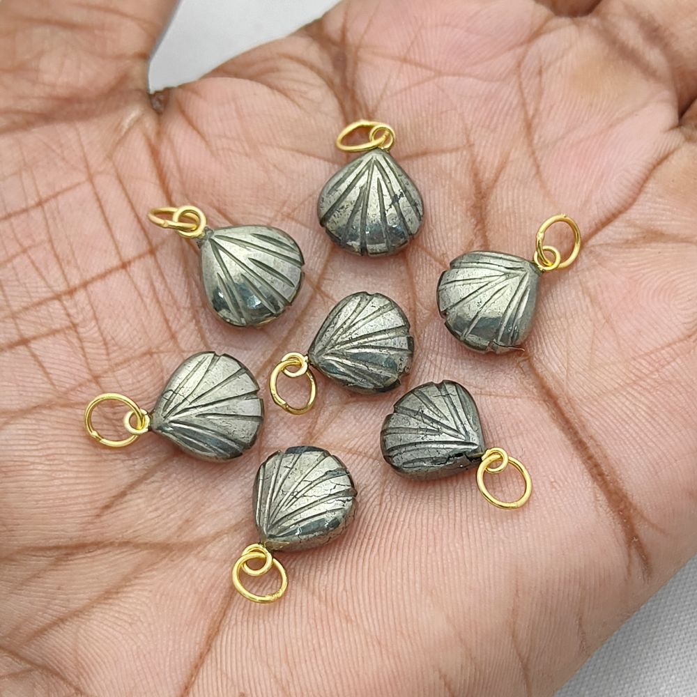 Unique Handmade Pyrite Heart Pendant with Seashell Charm in Sterling Silver