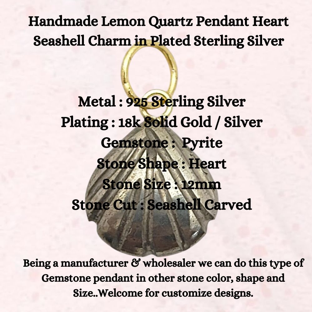 Sterling Silver Plated Handmade Pyrite Heart Pendant with Seashell Charm