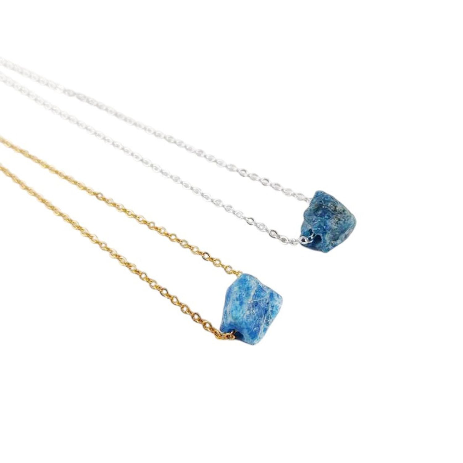 Raw Blue Apatite Necklace – Handmade Boho Jewelry Gift
