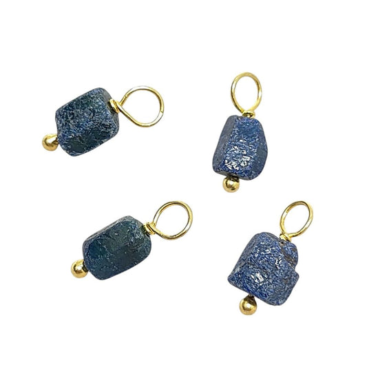 Handmade Raw Blue Sapphire Pendant – Gold-Plated Silver Wire Wrapped Birthstone Charm for DIY Jewelry & Necklaces