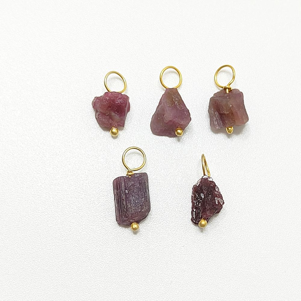 Handmade Raw Ruby Pendant – Gold-Plated 925 Sterling Silver Wire Wrapped Birthstone Charm for Dainty Jewelry & DIY Necklaces