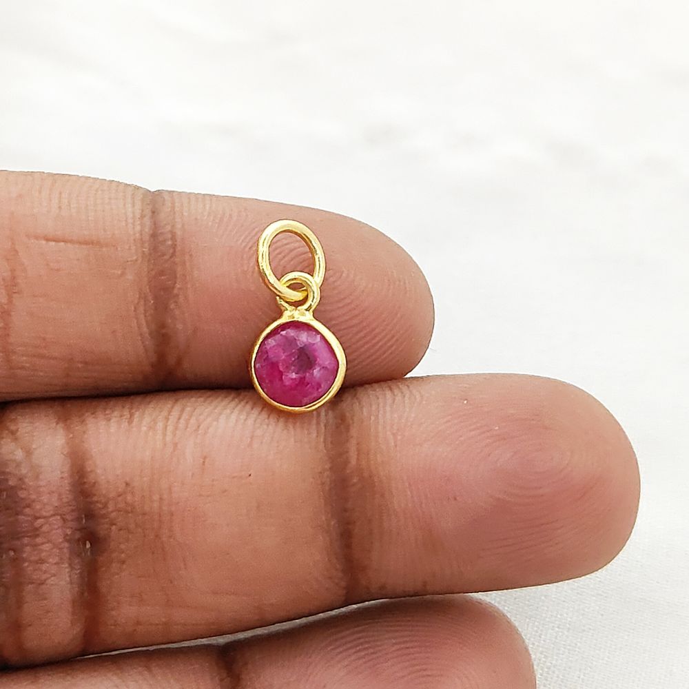 Handmade Ruby Pendant for Necklace 6mm Round Faceted July Birthstone Charm in Gold Vermeil & 925 Sterling Silver- Selling Per Piece