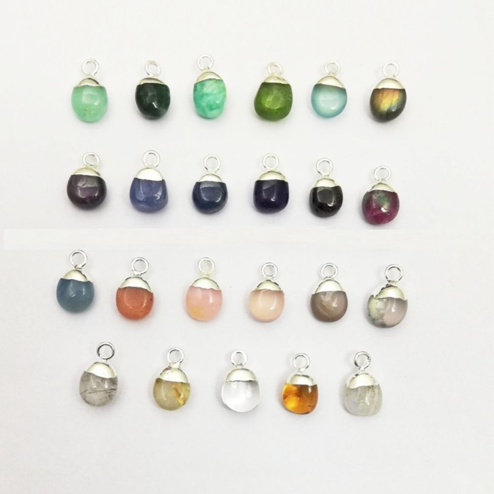 Handmade Semi Precious Multi-Gemstone Tumble Pendant Silver Electroplated Birthstone Charms Jewelry For Women- Selling Per Piece