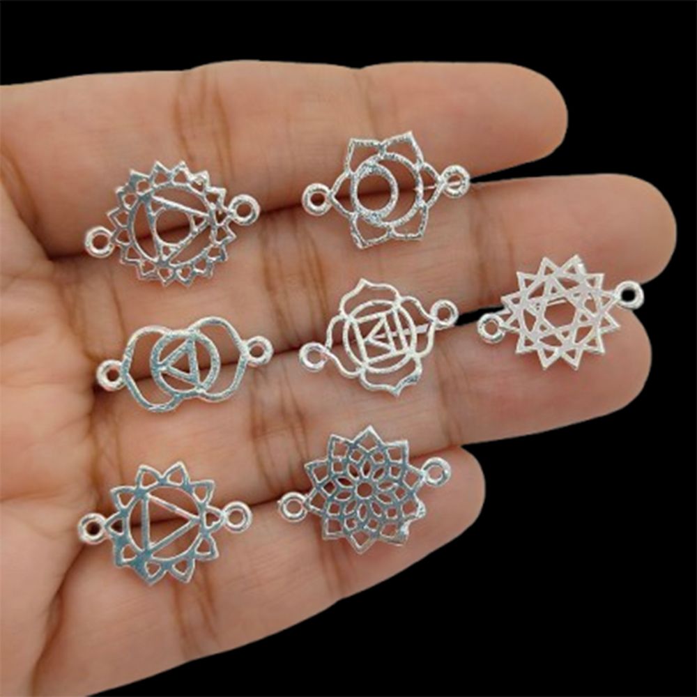 Handmade Gold & Silver 7 Chakra Charm Set Yoga Meditation Jewelry Connectors & DIY Findings- Selling According Variation