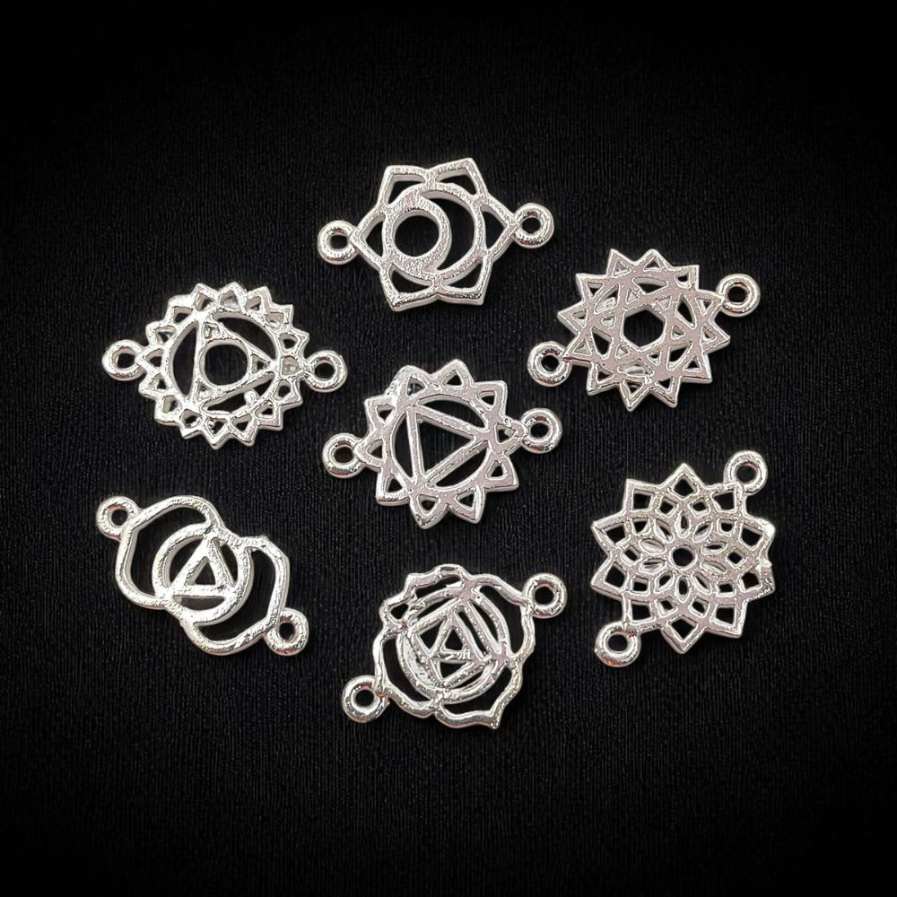 Handmade Gold & Silver 7 Chakra Charm Set Yoga Meditation Jewelry Connectors & DIY Findings- Selling According Variation