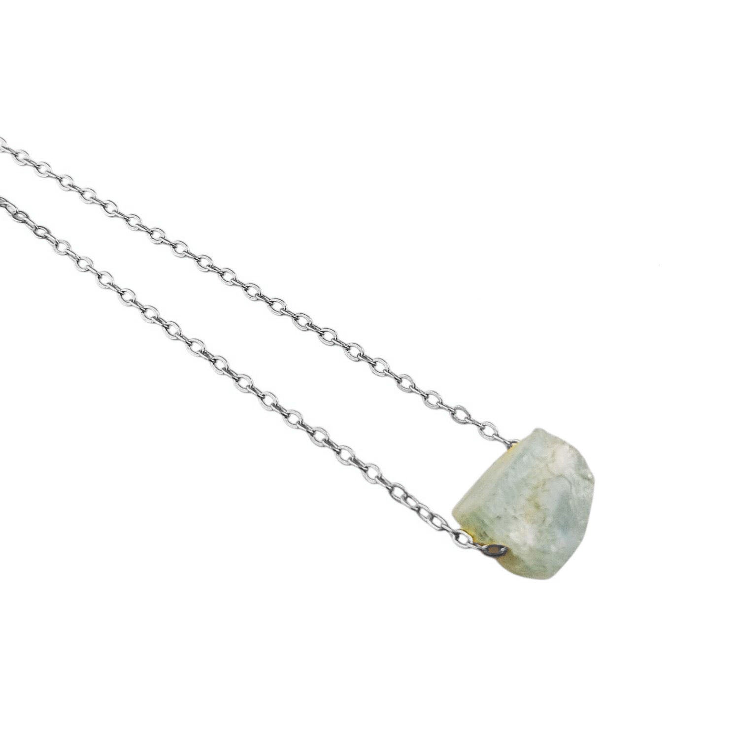 Raw aquamarine crystal necklace with silver plated chain
