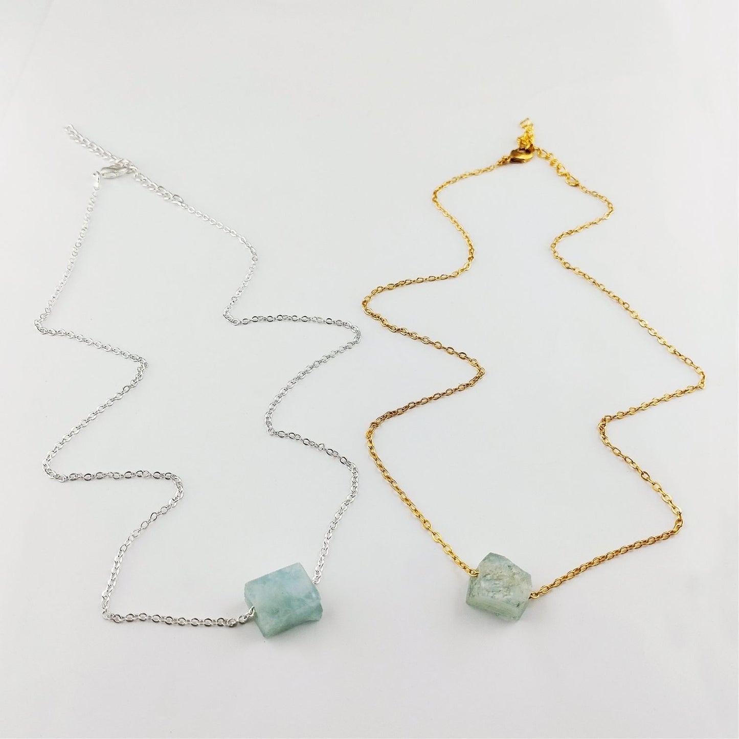 Aquamarine Crystal Necklace Raw Gemstone Jewelry with Silver Plated Chain