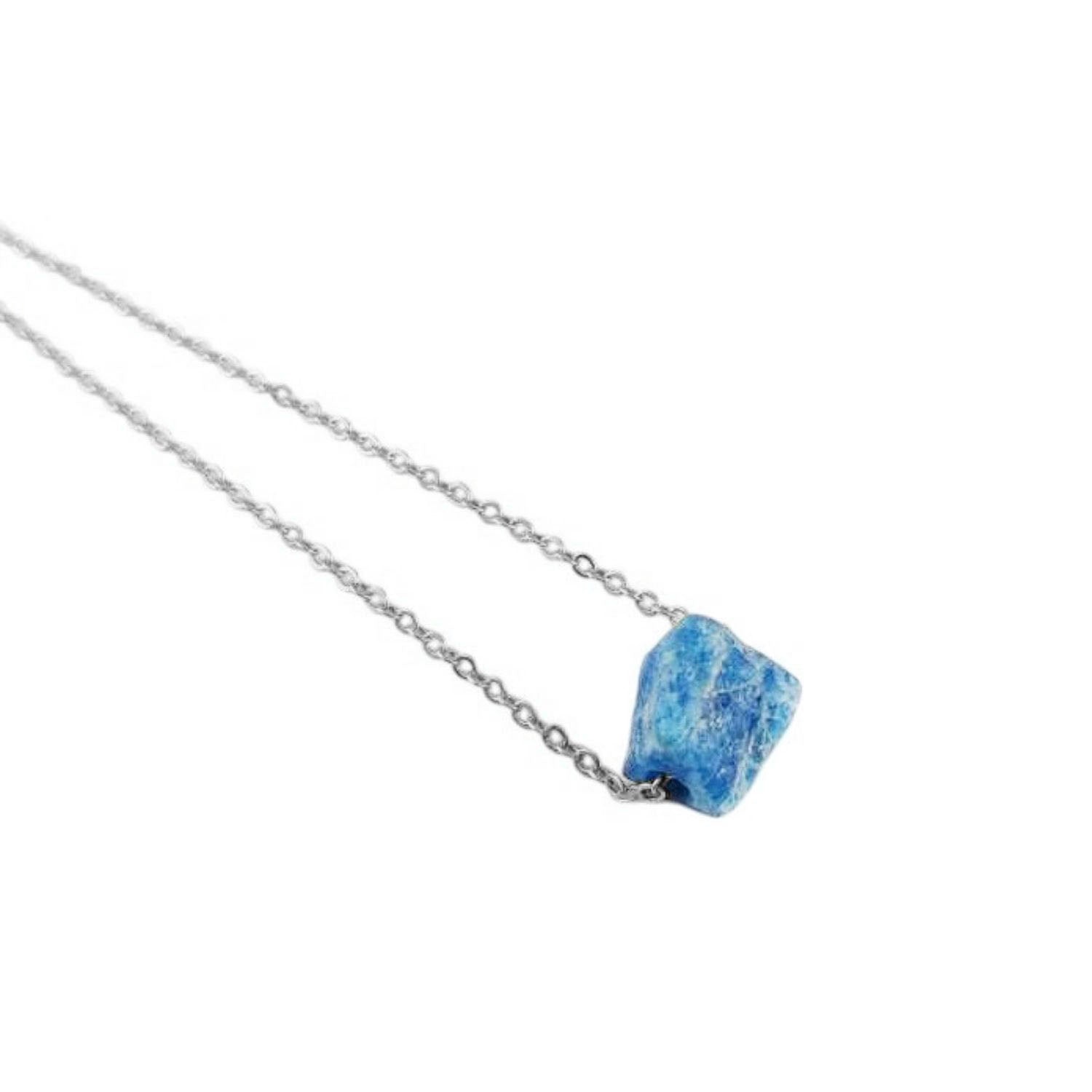 Handmade raw apatite necklace with silver plated chain