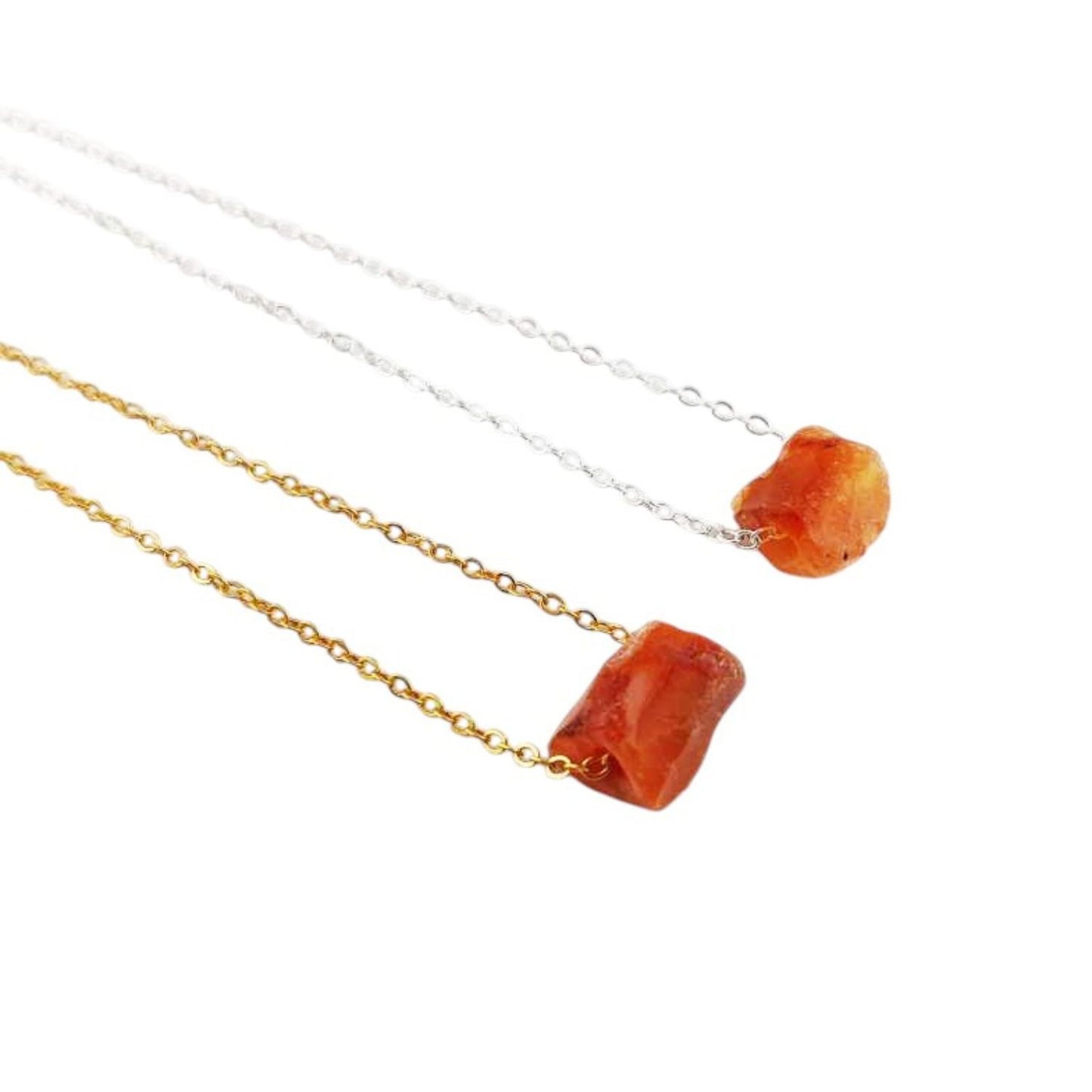 Orange Raw Carnelian Healing Necklace Handmade Silver Plated Jewelry