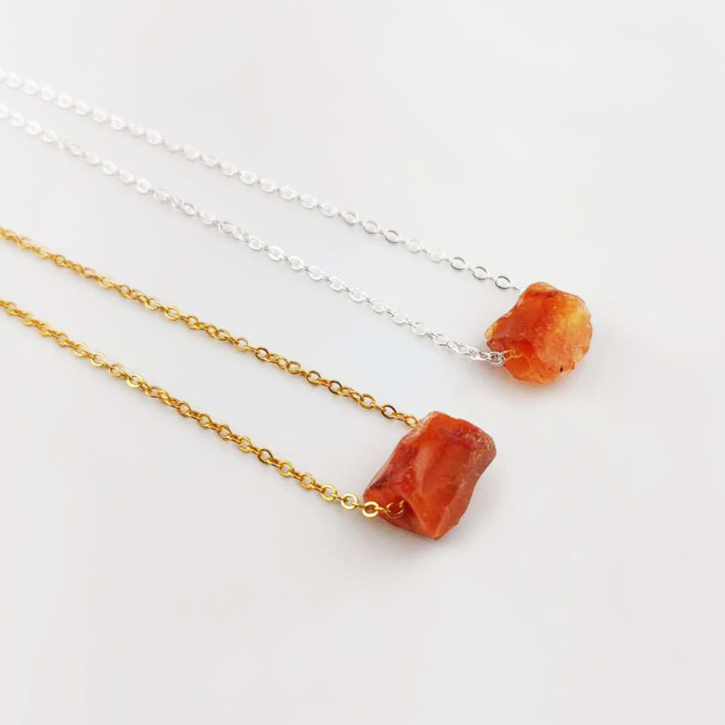 Orange Raw Carnelian Healing Necklace Handmade Silver Plated Jewelry